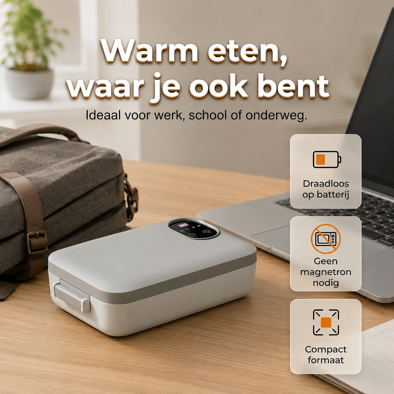 Lunchy™ - de draagbare lunchbox die je maaltijd zelf opwarmt.