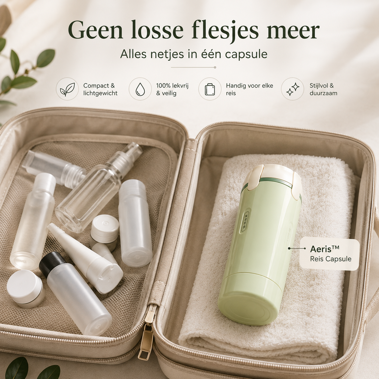 Aeris™ - 4-in-1 reisdispenser voor shampoo, skincare en verzorging onderweg