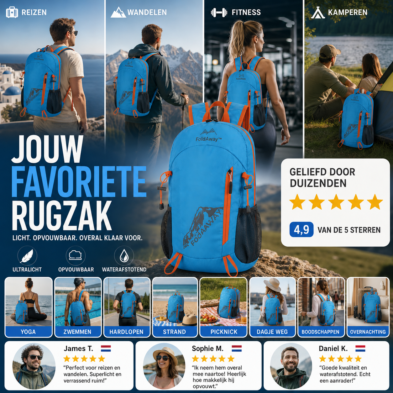 FoldAway™ – De compacte reisrugzak die overal mee naartoe kan.