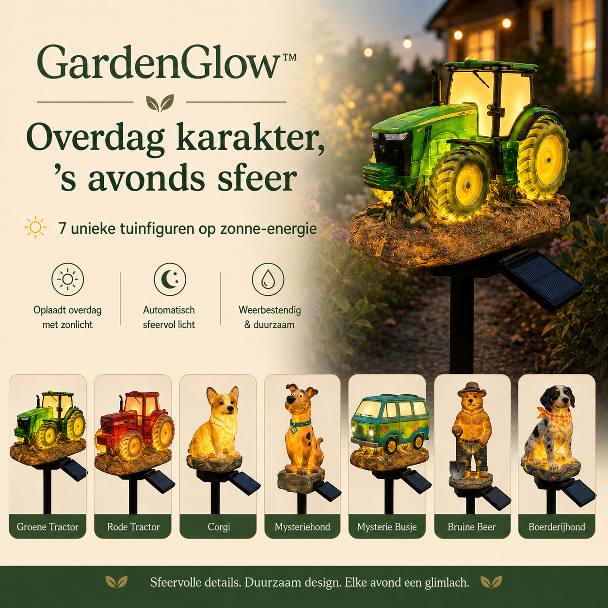 GardenGlow™ - Unieke tuinfiguren die overdag opvallen en ’s avonds automatisch beginnen te stralen.