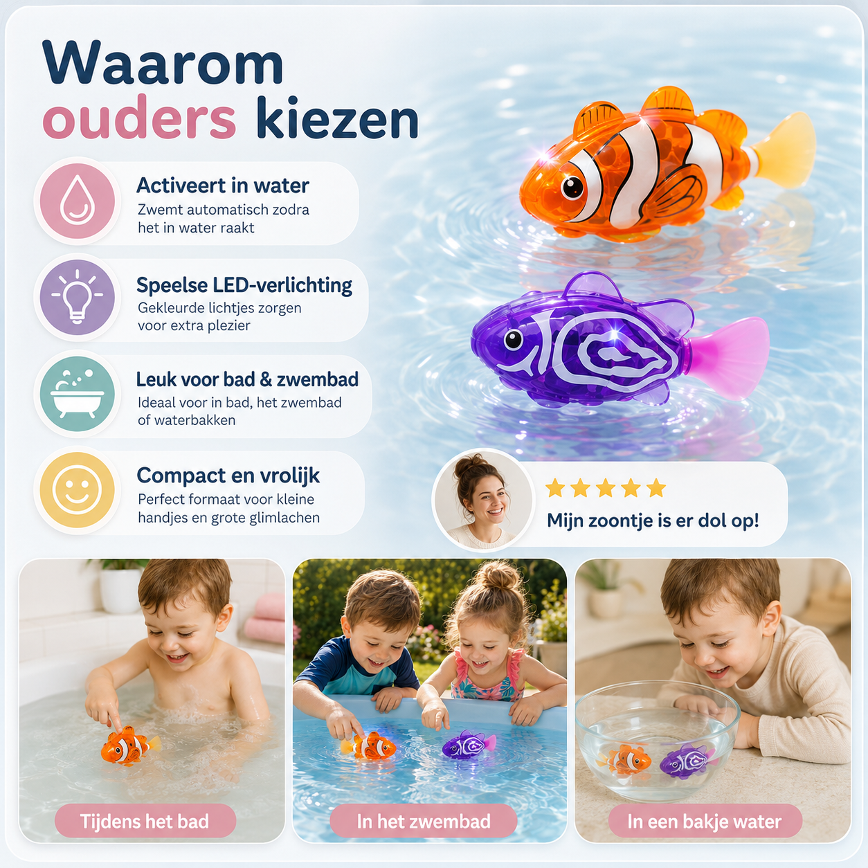 BubbiFish™ - Maak badtijd leuker met zwemmende LED-visjes