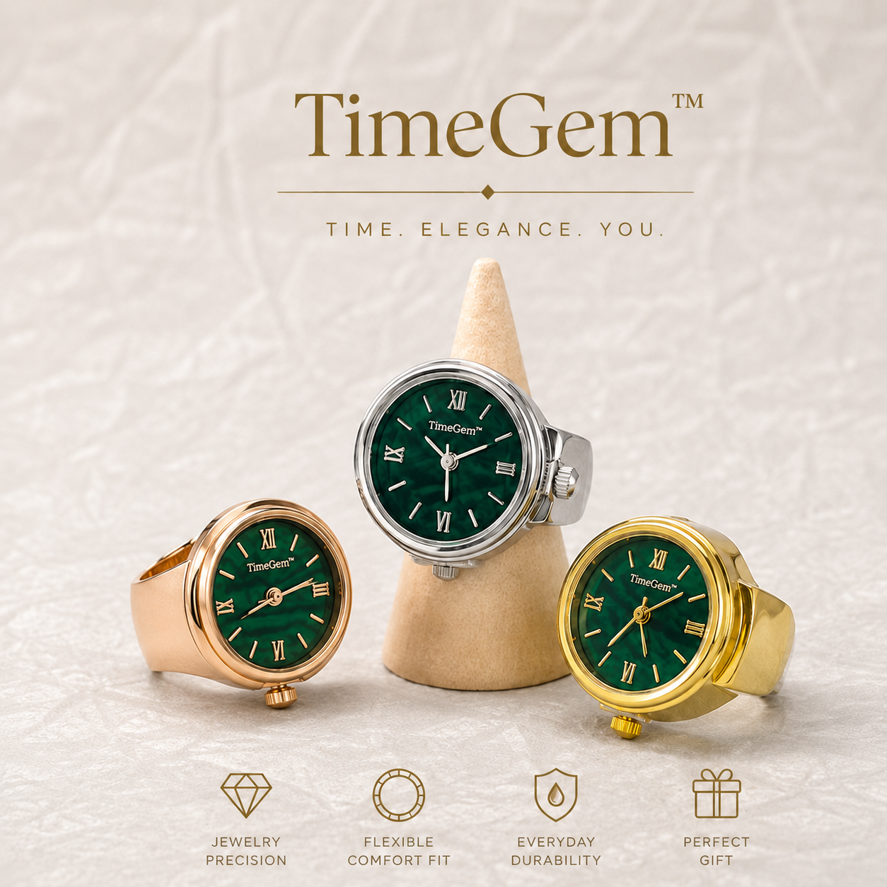 TimeGem™ - Een stijlvol sieraad waarmee je de tijd altijd bij de hand hebt.