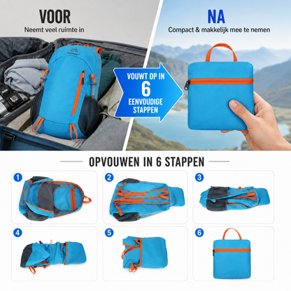 FoldAway™ – De compacte reisrugzak die overal mee naartoe kan.