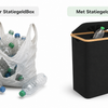 Vergelijking tussen een volle plastic tas en de StatiegeldBox met wasbare binnenzak